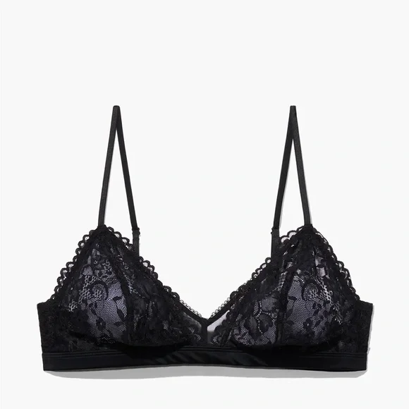 Savage X Fenty Floral Lace And Mesh Bralette Black Caviar size L NWT - Picture 2 of 14